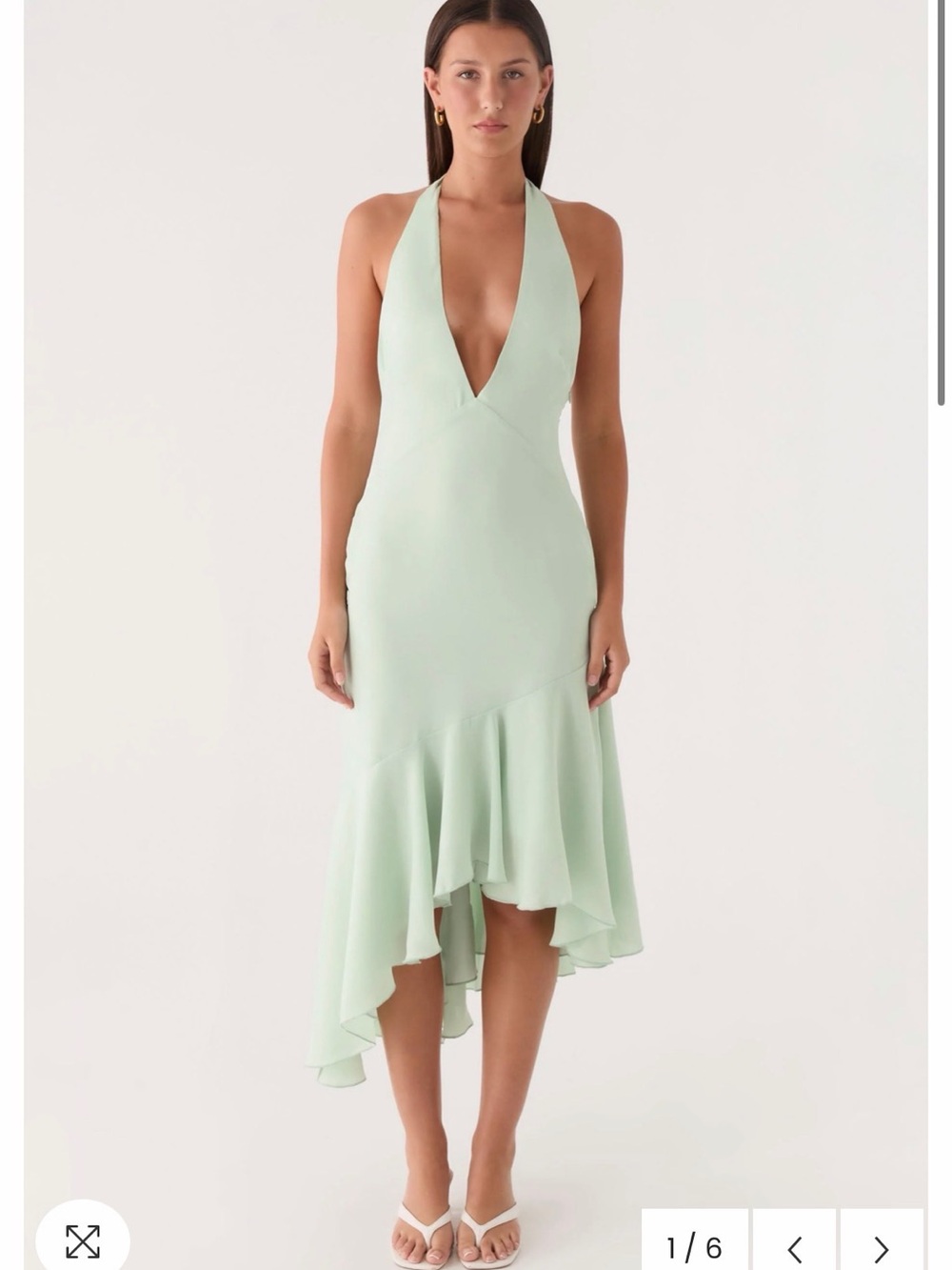Peppermayo Mint Halter V-Neck High-Low Ruffle Dress